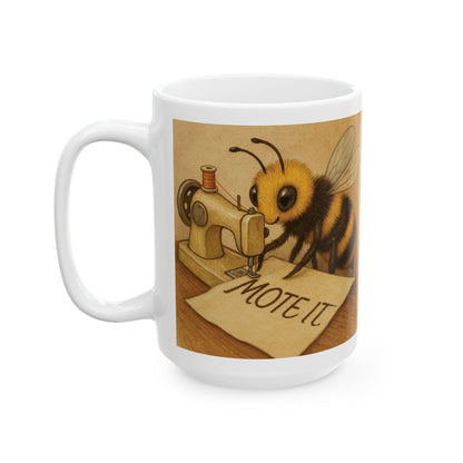 "Sew Mote It Bee" Ceramic Mug - Vintage Illustration (Wrapped)