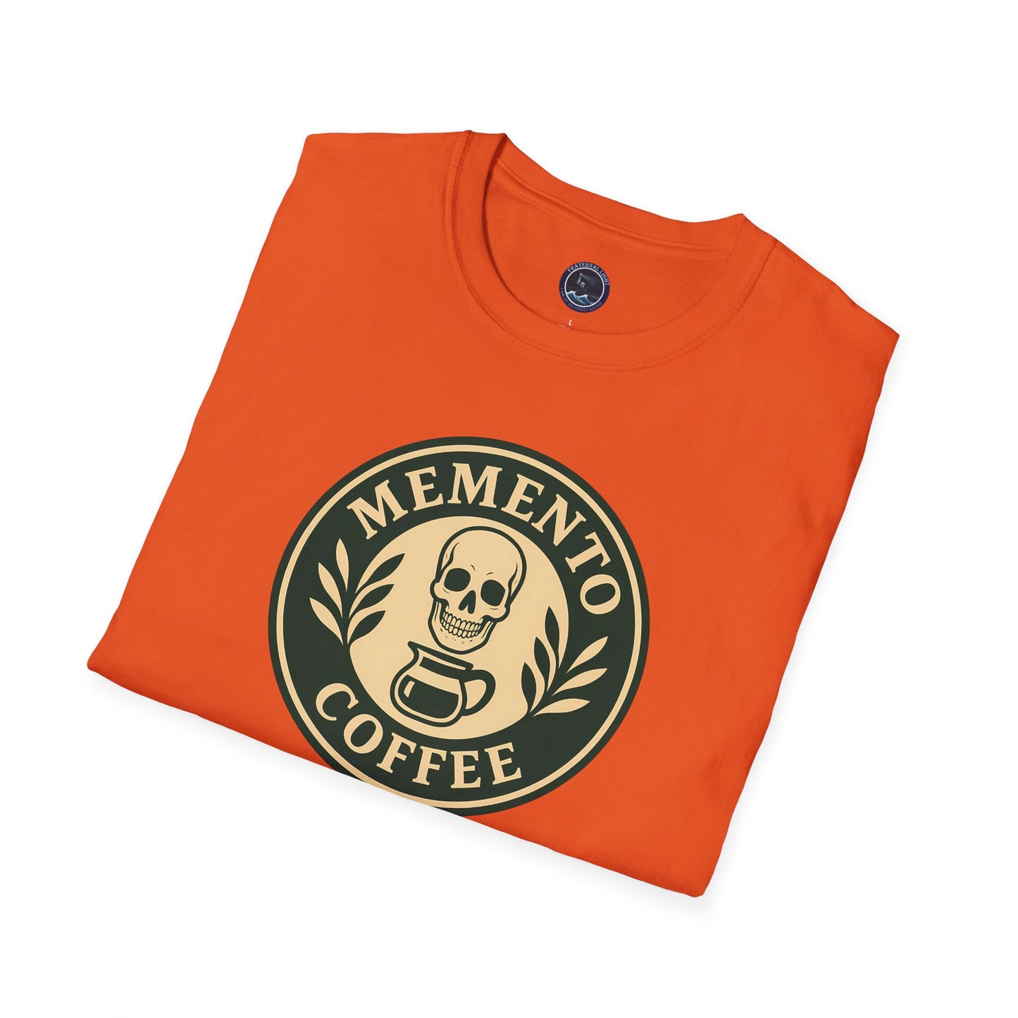Memento Coffee Softstyle T-Shirt - Acacia (Green/Tan, Front Print)