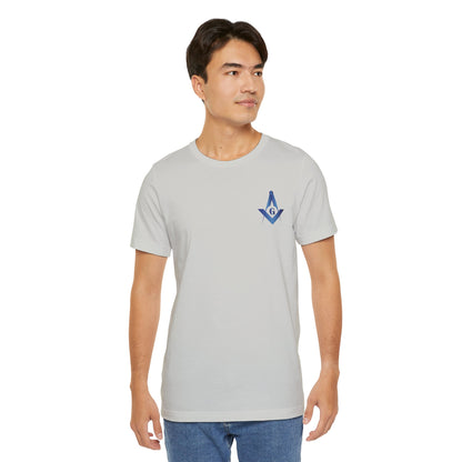 Sapphire Channel Islands Lodge 214 Entered Apprentice short sleeve T-shirt by Printify, featuring lodge logo on front.