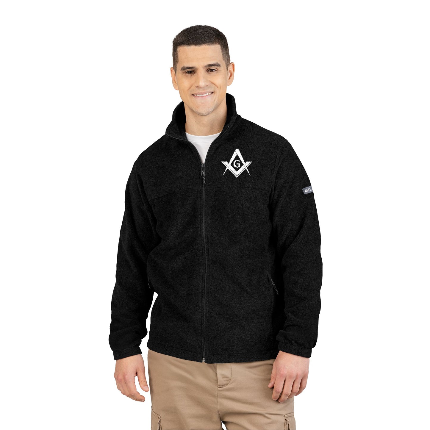 Embroidered Columbia Fleece Jacket - Square and Compass (White)