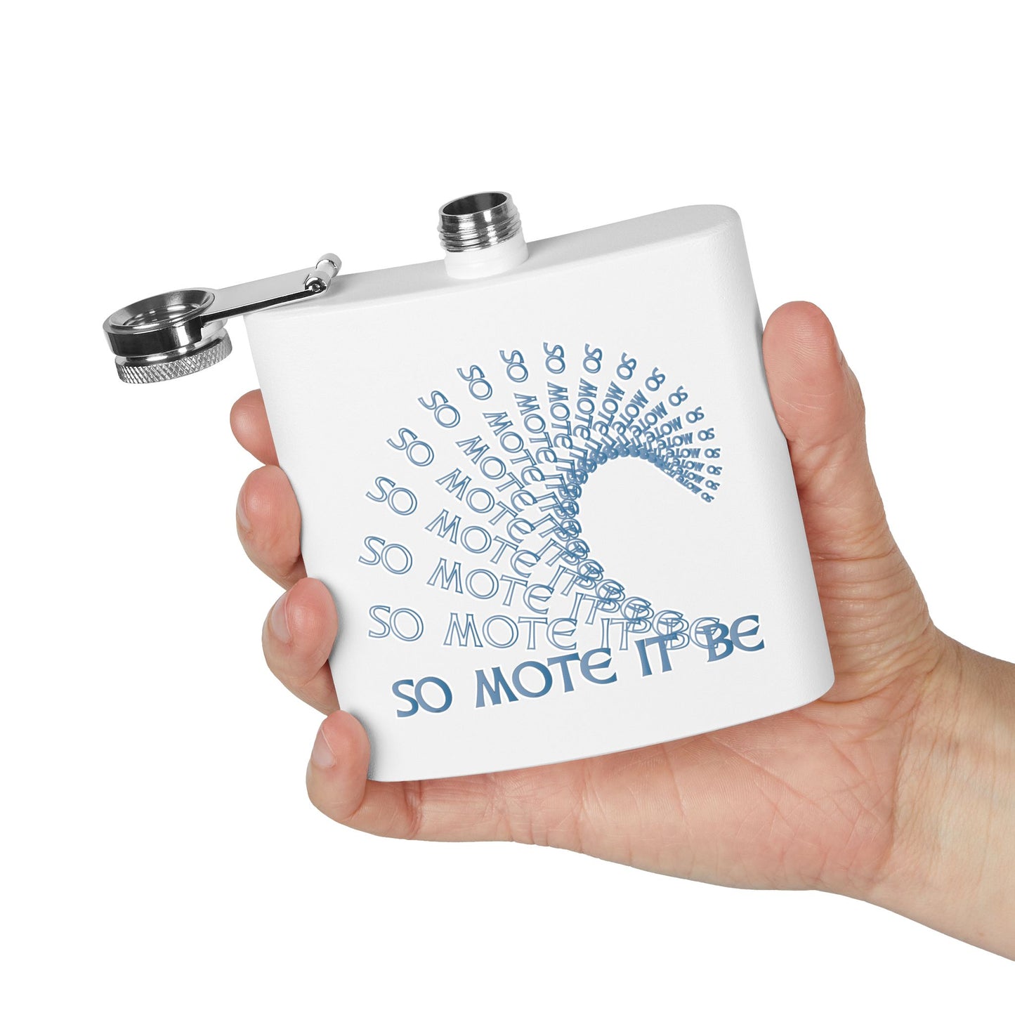 "So Mote It Be" Wave 6oz Stainless Steel Flask - Celtic Font