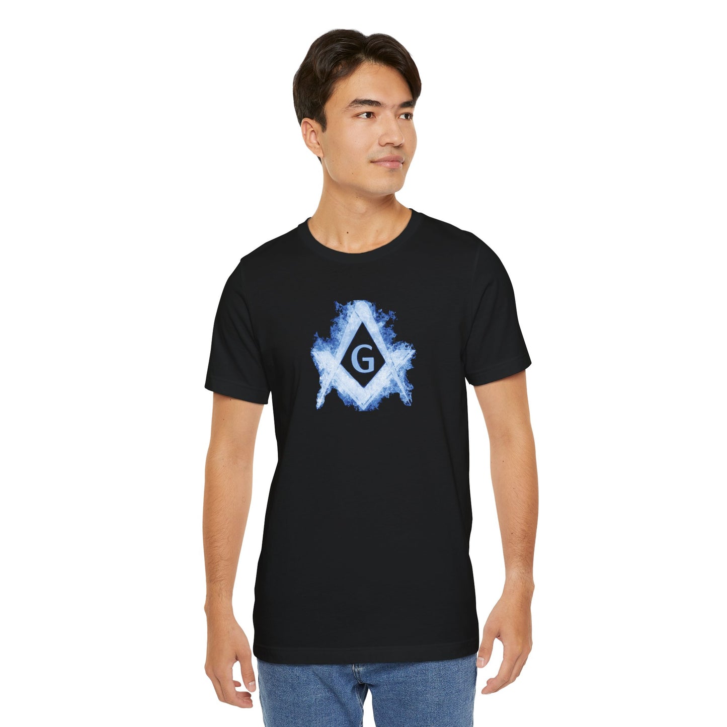 Flaming Square and Compass Short Sleeve T-Shirt - Blue Flames