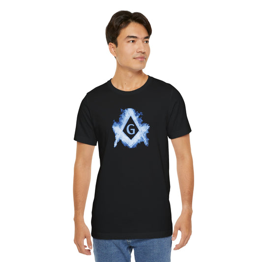 Flaming Square and Compass Short Sleeve T-Shirt - Blue Flames