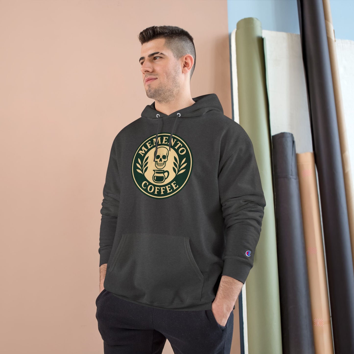 "Memento Coffee" Champion Hoodie - Acacia (Green/Tan)