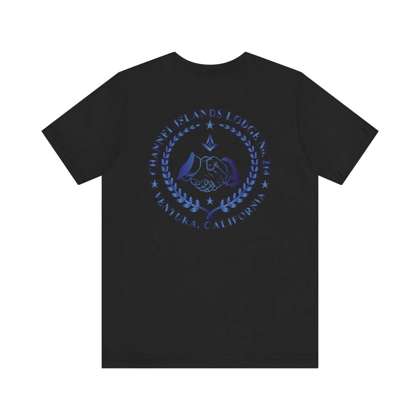 Channel Islands Lodge 214 Entered Apprentice T-Shirt in sapphire with short sleeves and printed design, made by Printify.
