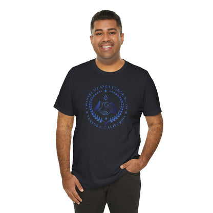 Channel Islands Lodge 214 short sleeve T-shirt in sapphire gradient with logo print, casual and comfortable men's apparel.